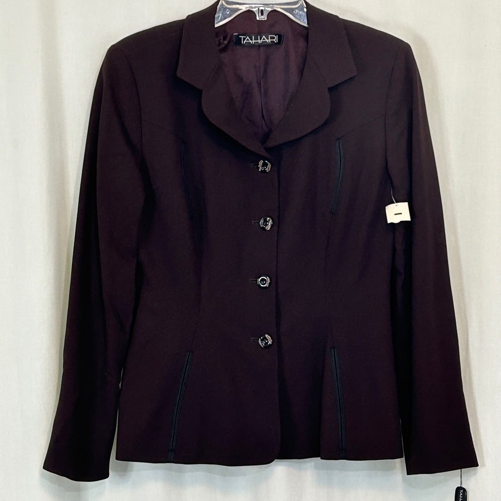 Vintage Tahari Merlo Or Dark Chocolate Brown Blazer 100% Wool Women's Size 8 NWT